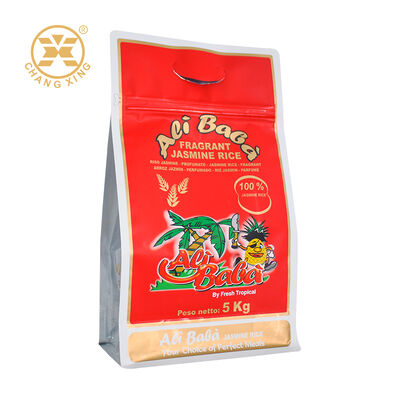 Customer Design Plastic Rice Packaging Bag Flat Bottom Pouch Zipper Packaging 5kg Basmati Rice Bag