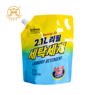 OEM 1L 2L লন্ড্রি ডিটারজেন্ট প্যাকেজিং ব্যাগ স্পাউট পাউচ ফ্যাব্রিক সফটনার স্ট্যান্ডিং পাউচ উইথ স্পাউট