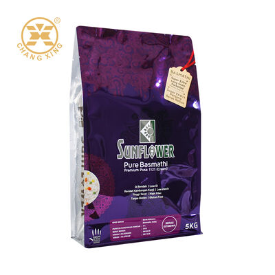 কাস্টম প্লাস্টিকের বাসমতি চাল প্যাকেজিং ব্যাগ পুনরায় বন্ধযোগ্য জিপ লক পকেট মুদ্রিত চালের ব্যাগ 5 কেজি